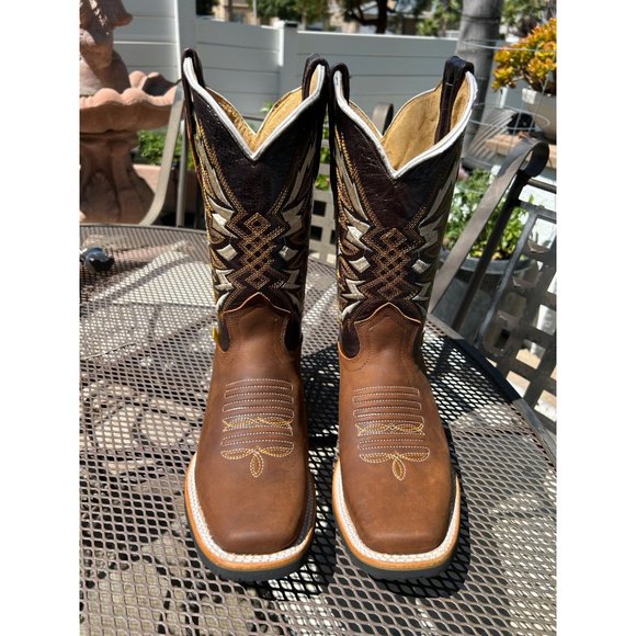 Men Western Square Toe Brown Boot - Picture 2 of 6